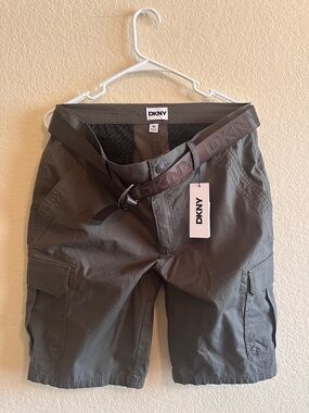 DKNY Men's Olive Green Cargo Shorts with Branded Belt
